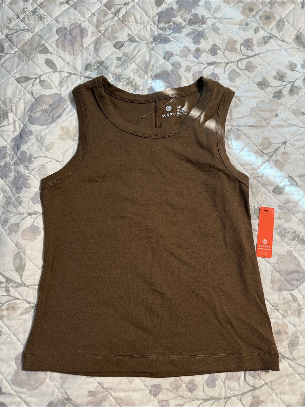 Sundry Olive Brown Ribbed Tank Top S